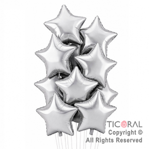 SET DE GLOBOS METALIZADOS ESTRELLA PLATA x 10 UNIDADES